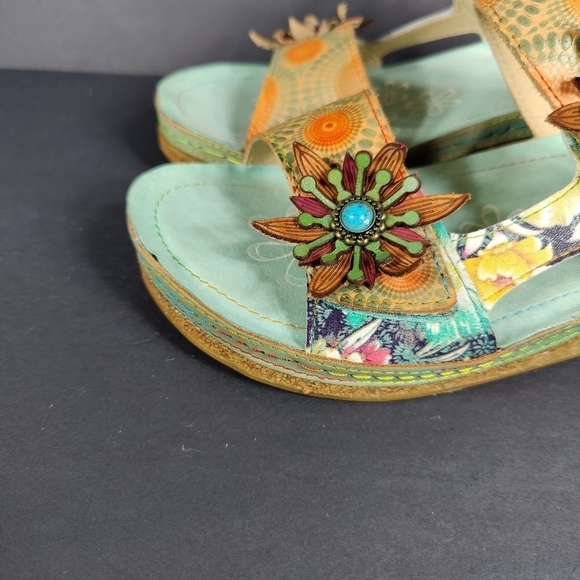 L'Artiste by Spring Step Polka-MNTM - Mint Green Floral Wedge Slip On Sandal 8.5 - Picture 5 of 9